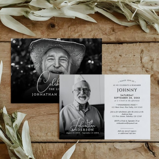 Invitation Célébration de la vie avec photo de souvenir funér (Créateur téléchargé)