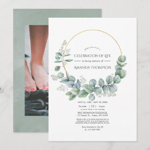 Invitation Célébration de la vie avec photo d'eucalyptus Silv