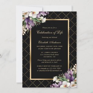 Invitation Célébration de la vie avec photo d'orchidée en or 