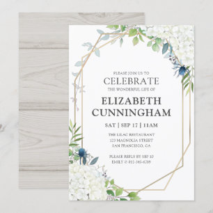 Invitation Célébration De La Vie Blanche Florale Géométrique 