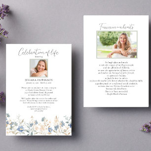 Invitation Célébration de la vie Bleu Fleurs sauvages funérai