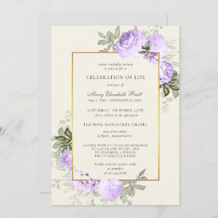 Invitation Célébration de la vie Blush violet Rose Floral