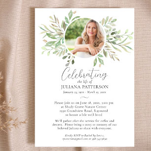 Invitation Célébration de la vie Botanique Greens Funérailles