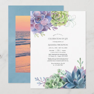 Invitation Célébration de la vie Cactus Succulents Aquarelle
