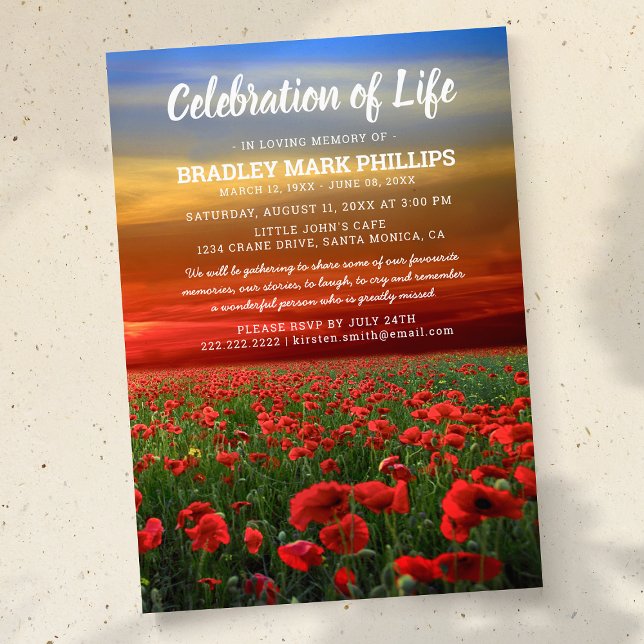 Invitation Célébration de la vie | Champ de coquelicots de mé (Créateur téléchargé)