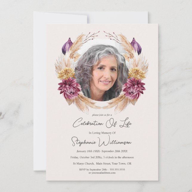 Invitation Célébration de la vie Chute Wreath Ordre de servic (Devant)