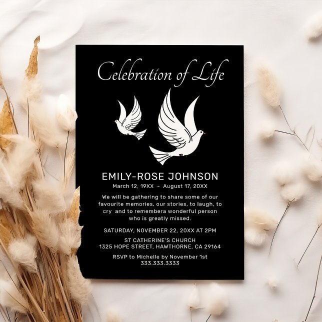 Invitation Célébration de la vie | Colombes de deuil funérair (Créateur téléchargé)