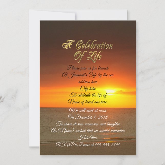 Invitation Célébration de la vie Coucher du soleil de l'invit (Devant)