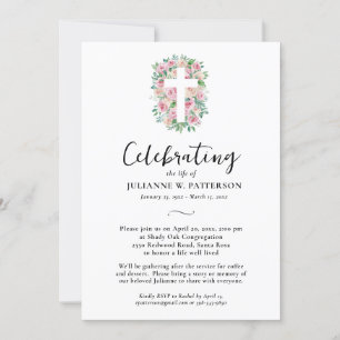 Invitation Célébration de la vie, Croix Rose, Photo, Funérail