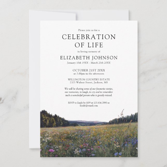 Invitation Célébration de la vie dans une prairie de fleurs s (Devant)
