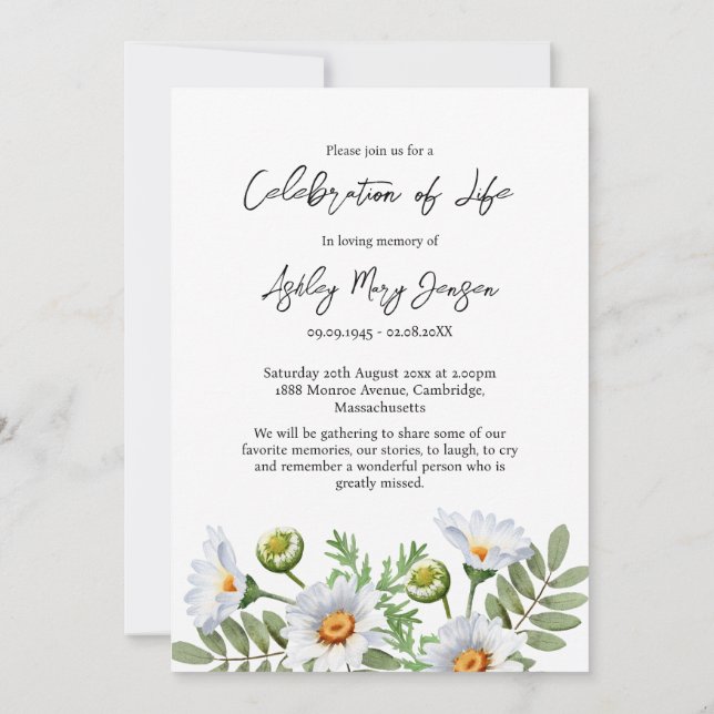 Invitation Célébration de la vie de Daisy Photo Funérailles  (Dos)