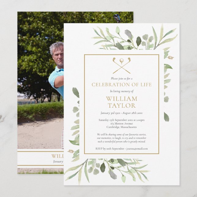Invitation Célébration de la vie de golfeur Décoration verte  (Devant / Derrière)