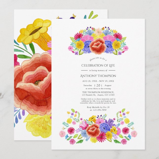 Invitation Célébration de la vie de la fête florale à l'aquar (Devant / Derrière)