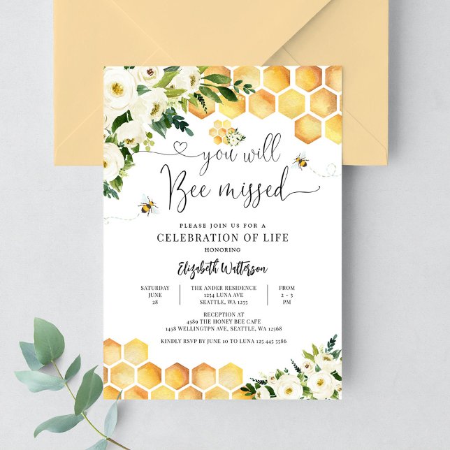 Invitation Célébration de la vie de l'abeille bourdon en mémo (Créateur téléchargé)