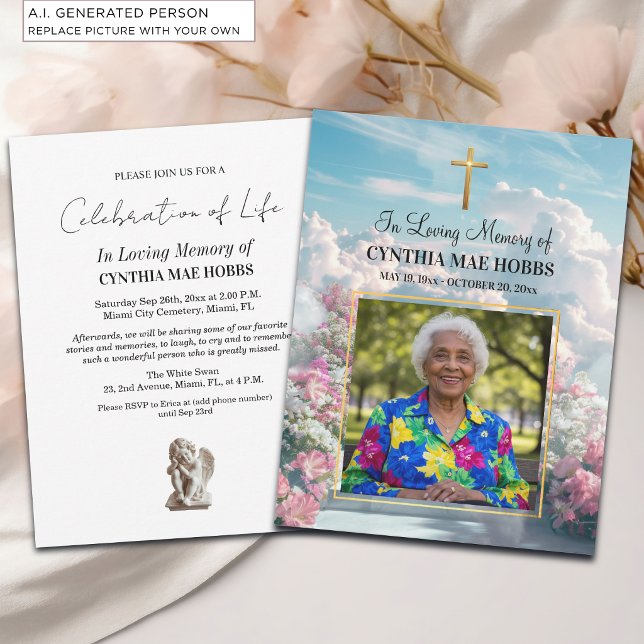Invitation Célébration de la vie de l'escalier floral du ciel (Créateur téléchargé)