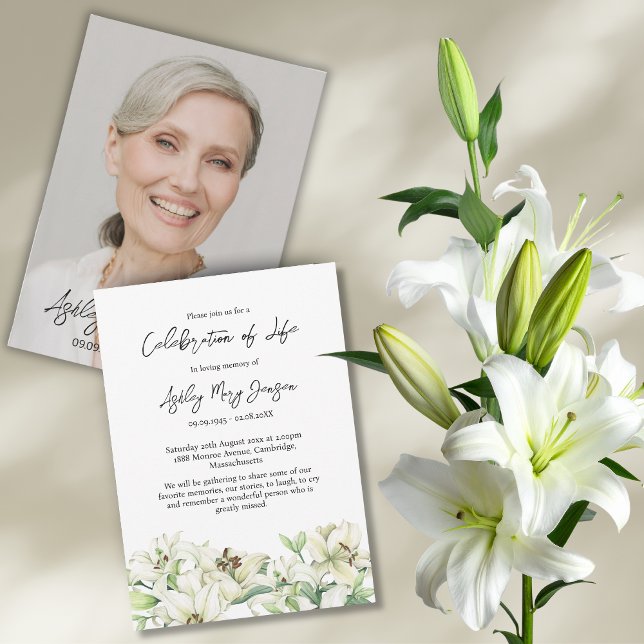 Invitation Célébration de la vie de Lily Photo Funérailles (Créateur téléchargé)