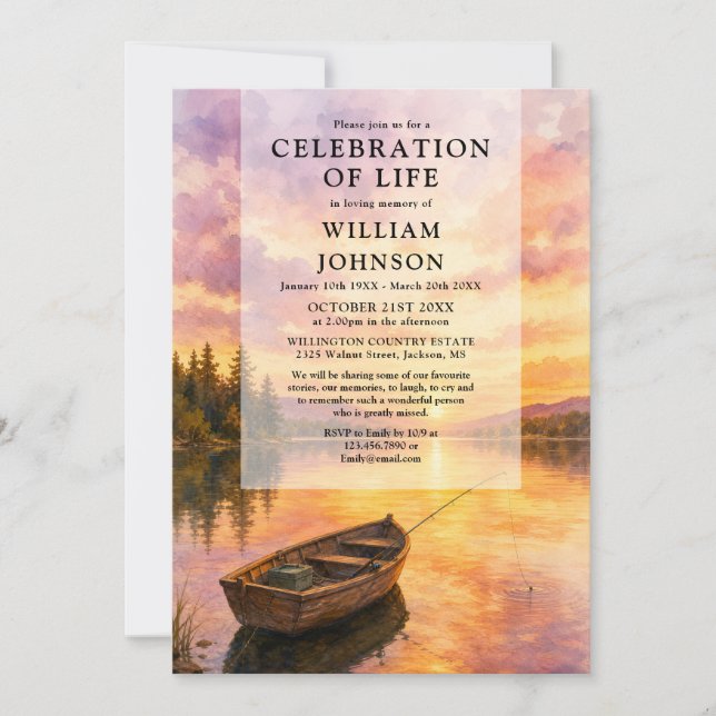Invitation Célébration de la vie de pêcheur à l'aquarelle Fun (Devant)