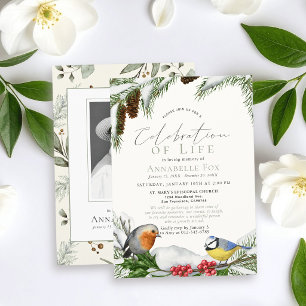Invitation Célébration de la vie des oiseaux d'hiver Mémorial