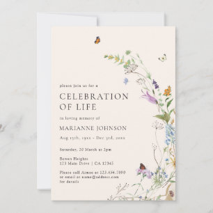 Invitation Célébration de la vie du papillon fleur sauvage