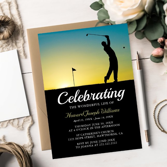 Invitation Célébration de la vie d'un golfeur | En souvenir a (Créateur téléchargé)