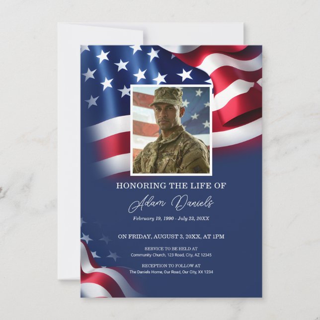 Invitation Célébration de la vie d'un vétéran militaire, drap (Devant)