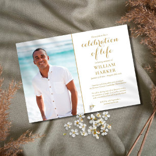 Invitation Célébration de la vie Élégant or enterrement photo