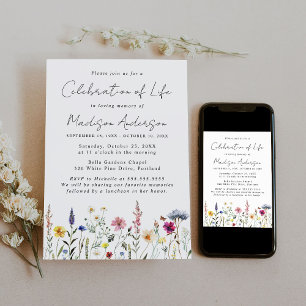 Invitation Célébration de la Vie Élégante de Fleurs Sauvages
