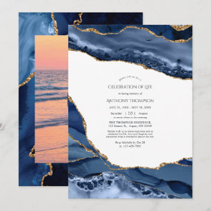 Invitation Célébration de la vie en agate Navy et Or