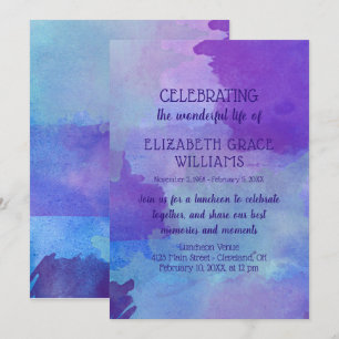 Invitation Célébration de la vie en Aquarelle bleu et bleu