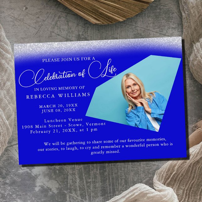 Invitation Célébration de la vie en bleu minimal (Créateur téléchargé)