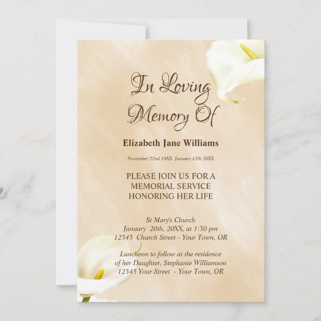 Invitation Célébration de la vie en la mémoire de | Lily (Devant)