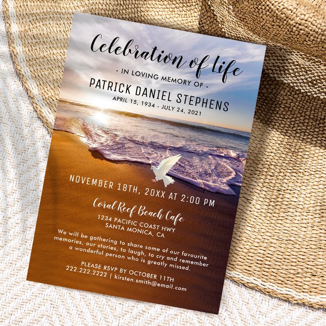 Invitation Célébration de la vie en mémoire sur la plage (Créateur téléchargé)