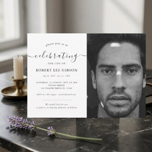 Invitation Célébration de la vie en photo noir et blanc minim
