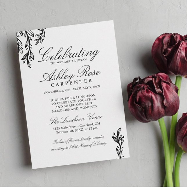 Invitation Célébration de la vie en vert noir (Créateur téléchargé)