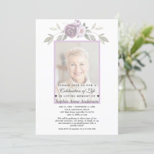 Invitation Célébration de la vie Faded Floral Photo Memorial