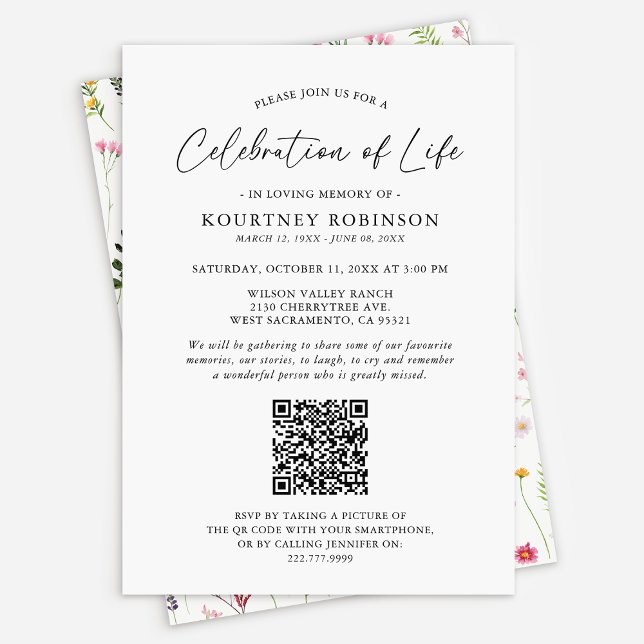 Invitation Célébration de la vie | Fleur sauvage de code QR f (Créateur téléchargé)