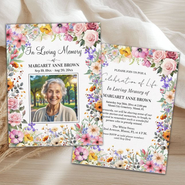 Invitation Célébration de la vie Fleurs de jardin Photo  (Créateur téléchargé)