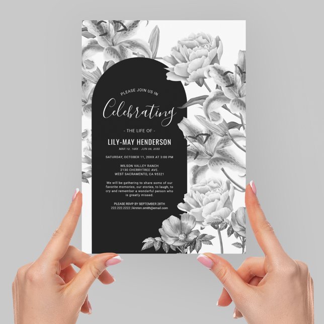 Invitation Célébration de la vie | Fleurs de mémorial funérai (Créateur téléchargé)