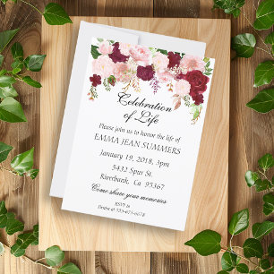 Invitation Célébration de la vie Fleurs Jolies Fuschia