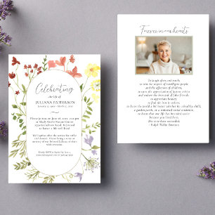 Invitation Célébration de la vie Fleurs sauvages Funérailles 