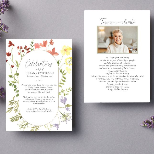 Invitation Célébration de la vie Fleurs sauvages Funérailles  (Créateur téléchargé)