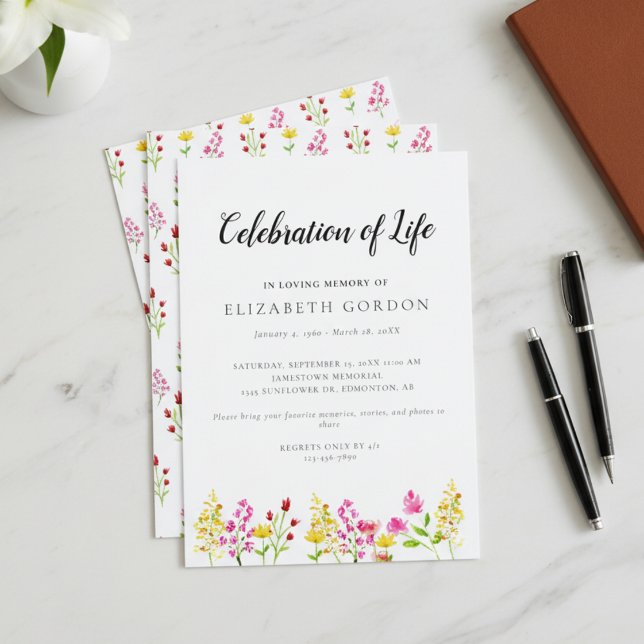 Invitation Célébration de la vie Fleurs sauvages Mémorial Fun (Créateur téléchargé)
