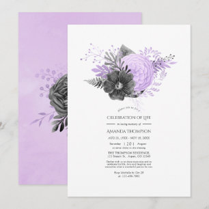 Invitation Célébration de la vie florale lilas et charbon