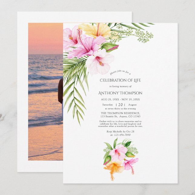 Invitation Célébration de la vie florale tropicale de plage (Devant / Derrière)