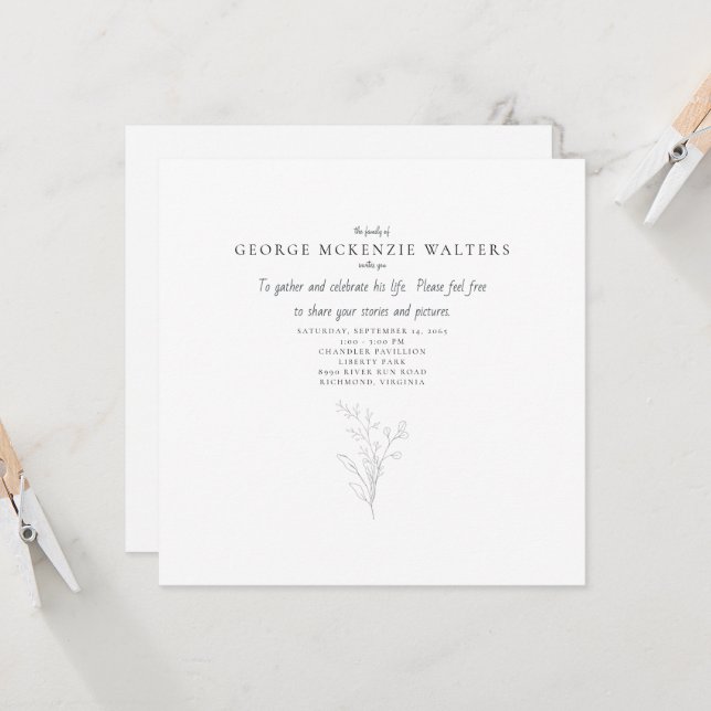 Invitation Célébration de la vie Foliage à main (Devant/Arrière en situation)