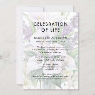 Invitation Célébration de la vie Funérailles Calla Lily Flora
