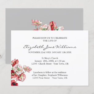 Invitation Célébration de la vie   Funérailles   Coquelicot