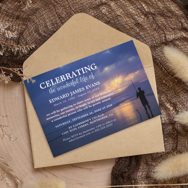 Invitation Célébration de la vie | Funérailles de pêcheur océ (Créateur téléchargé)