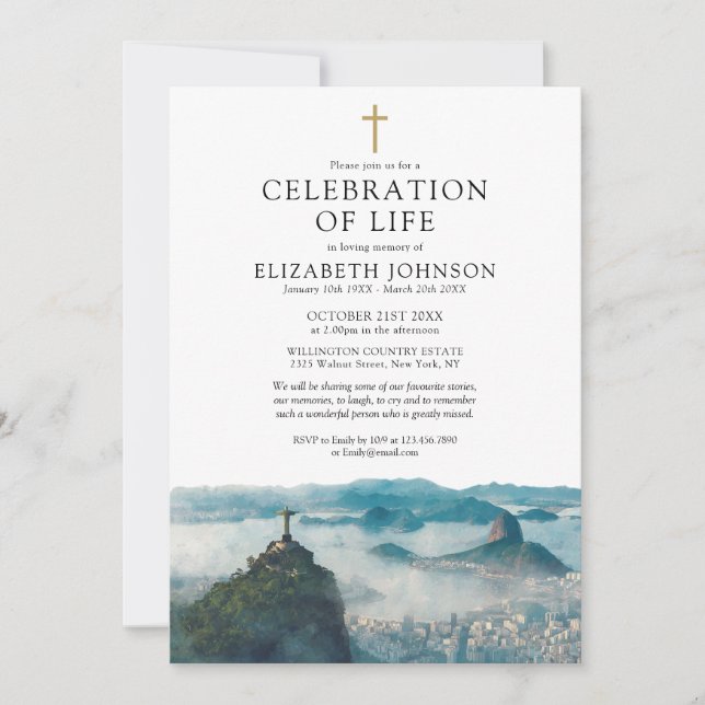 Invitation Célébration de la vie Funérailles de Rio de Janeir (Devant)