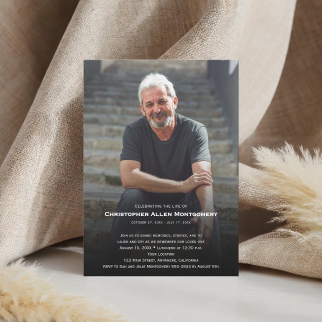 Invitation Célébration de la vie Funérailles Mémorial (Celebration of Life funeral memorial photo invitations, PRINTED and/or INSTANT DOWNLOAD)